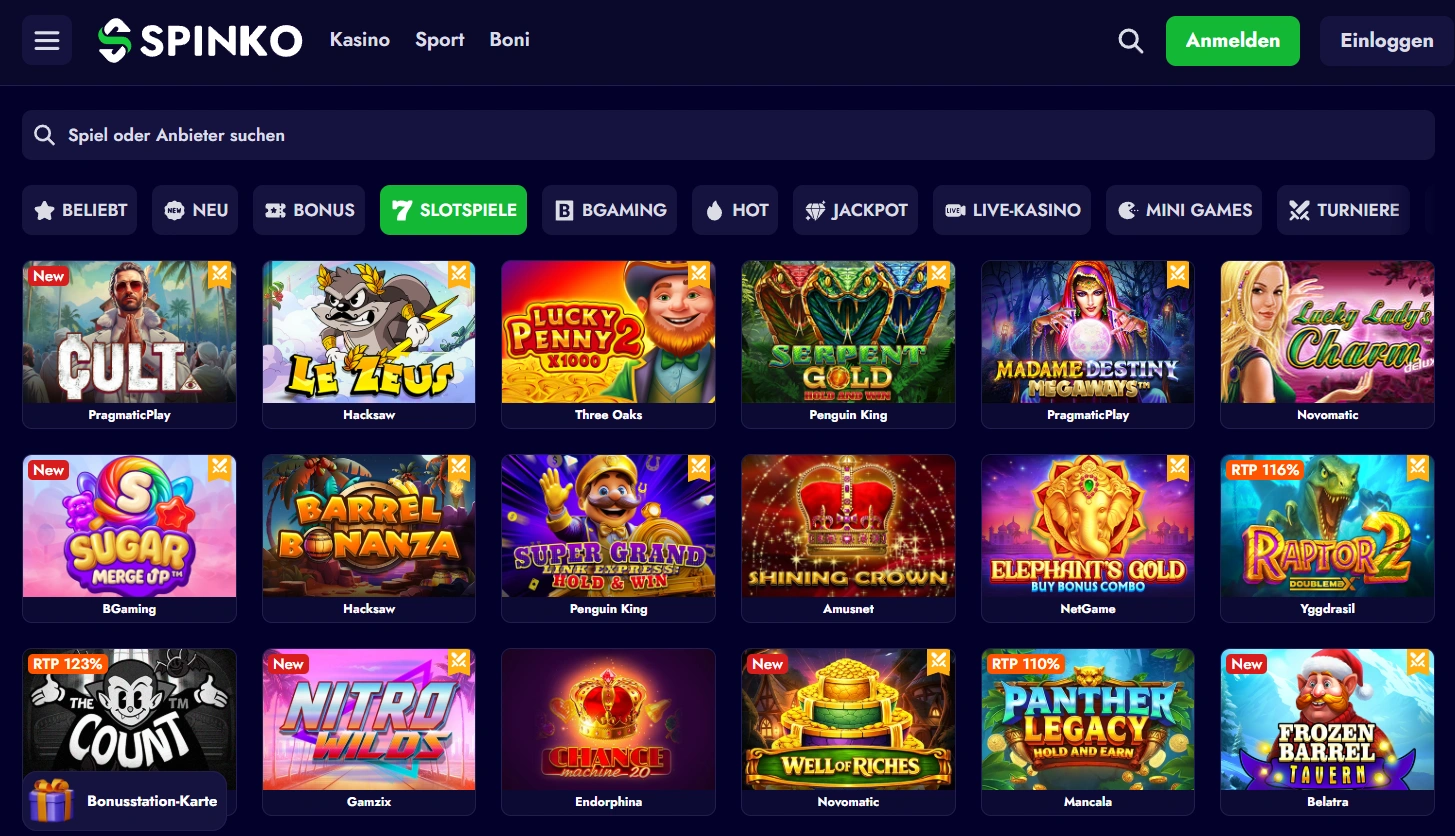 Spielauswahl: Automaten, Tische und Sofortspiele — Spinko Casino